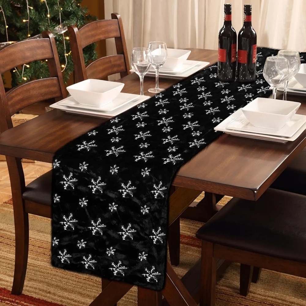 Elegant Black Snowflake Table Runner